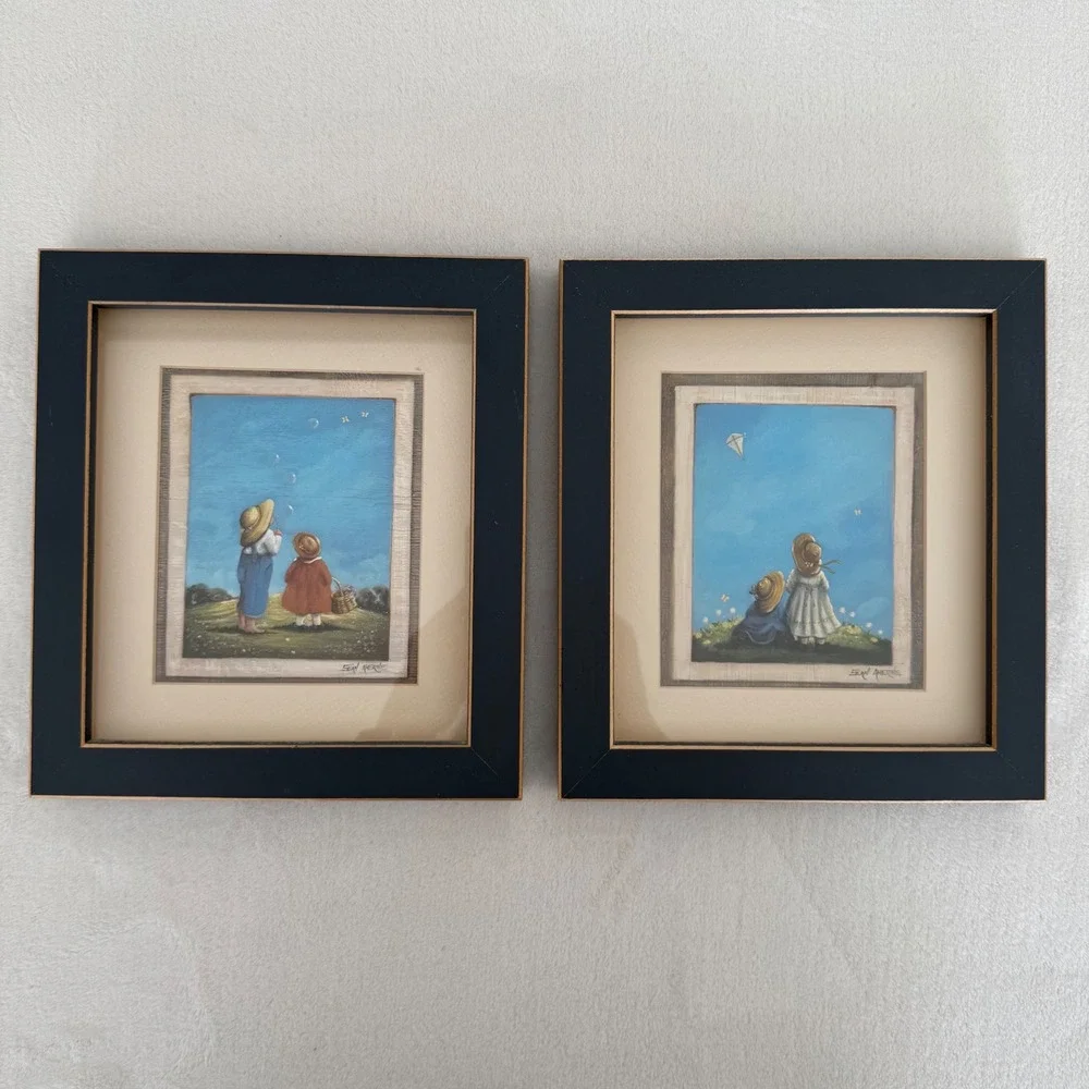 Sean Ahearne Children in Bonnets Bubbles Kite  Set of 2 Pictures‎ Framed Gallery